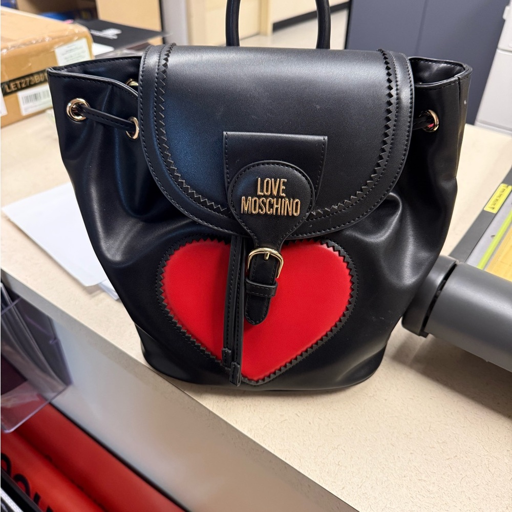 Love Moschino Black Backpack with Red Heart Accent